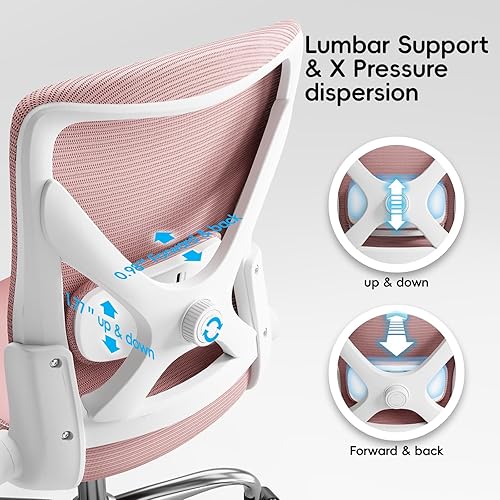 Miniatura 5 de Silla de Oficina para Casa Ergonómica - Silla de Escritorio en Forma de X para Computadora de Malla con Cuero de PU, Soporte Lumbar Ajustable -
