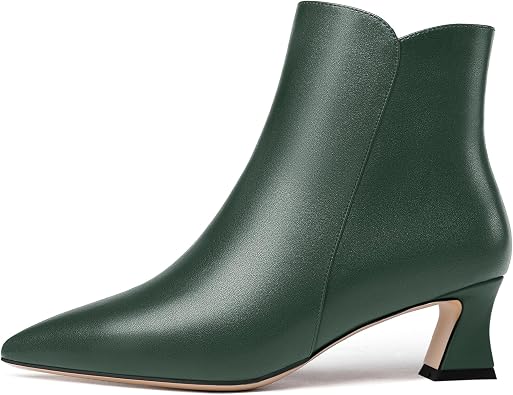AMBELIGHT Womens Solid Office Matte Zip Pointed Toe Cold Weather Kitten Low Heel Ankle High Boots 2 Inch