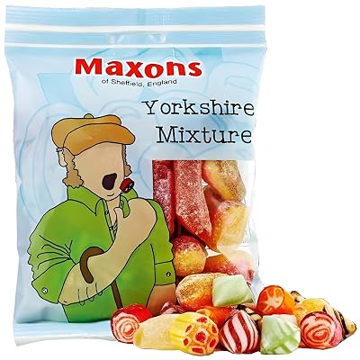 Maxons Yorkshire Mixture 250g (8.8 Oz) Bag - Authentic Mixture of Fruit and Mint Flavored Boiled Sweets, British Hard Candy Assortment, English Candy Mix, Imported Gifts & Treats from England, UK