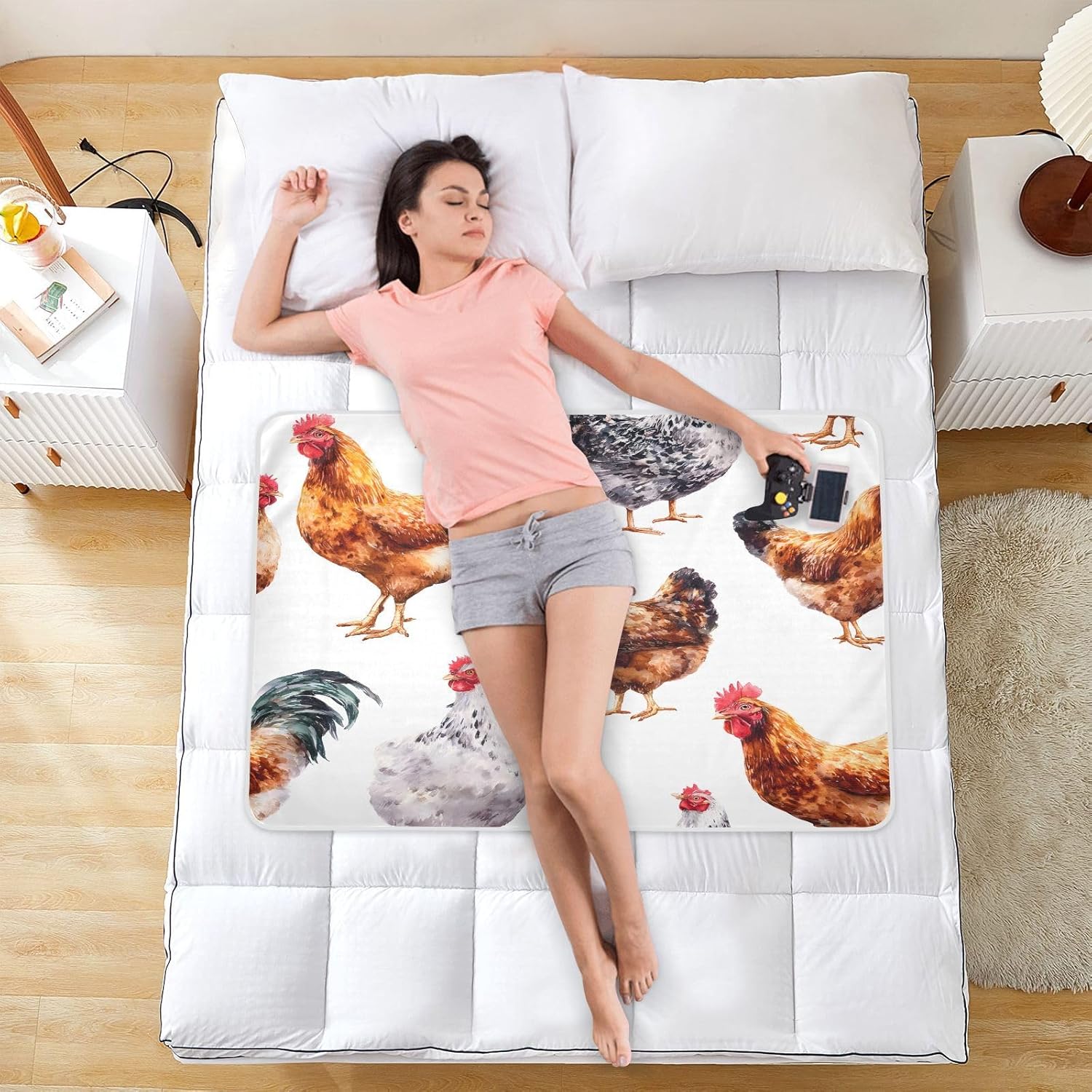 Brown White Chicken Pattern Change Mat, Diaper Changing Pads for Baby, 3Layers Waterproof Change Pad Foldable Absorbent Mats for Women, Reusable Incontinence Underpads for Patient 34''x52''