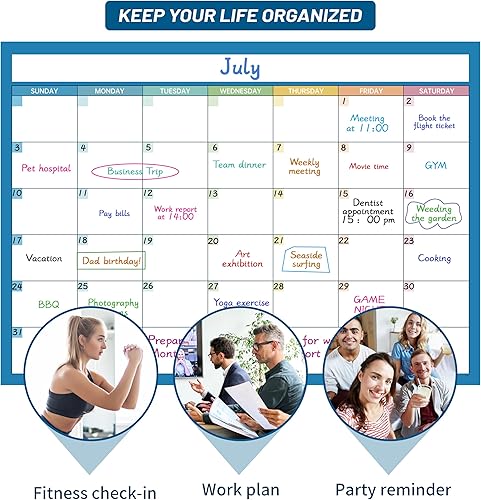 Miniatura 8 de Calendario de borrado en seco para pared, calendario de pared grande sin fecha de 1 mes, calendario de pared laminado borrable y reutilizable de 40