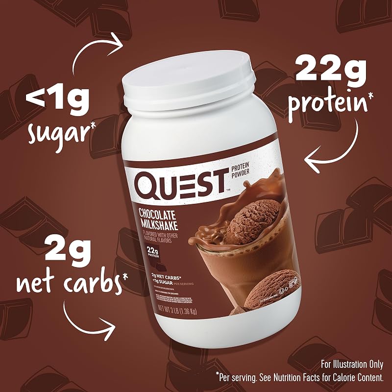 Quest Chocolate Milkshake Protein Powder, 22g Protein, 3 Pound | 43 Servings, 2g Net Carbs, <1g Sugar, Low Carb, Gluten Free image 2