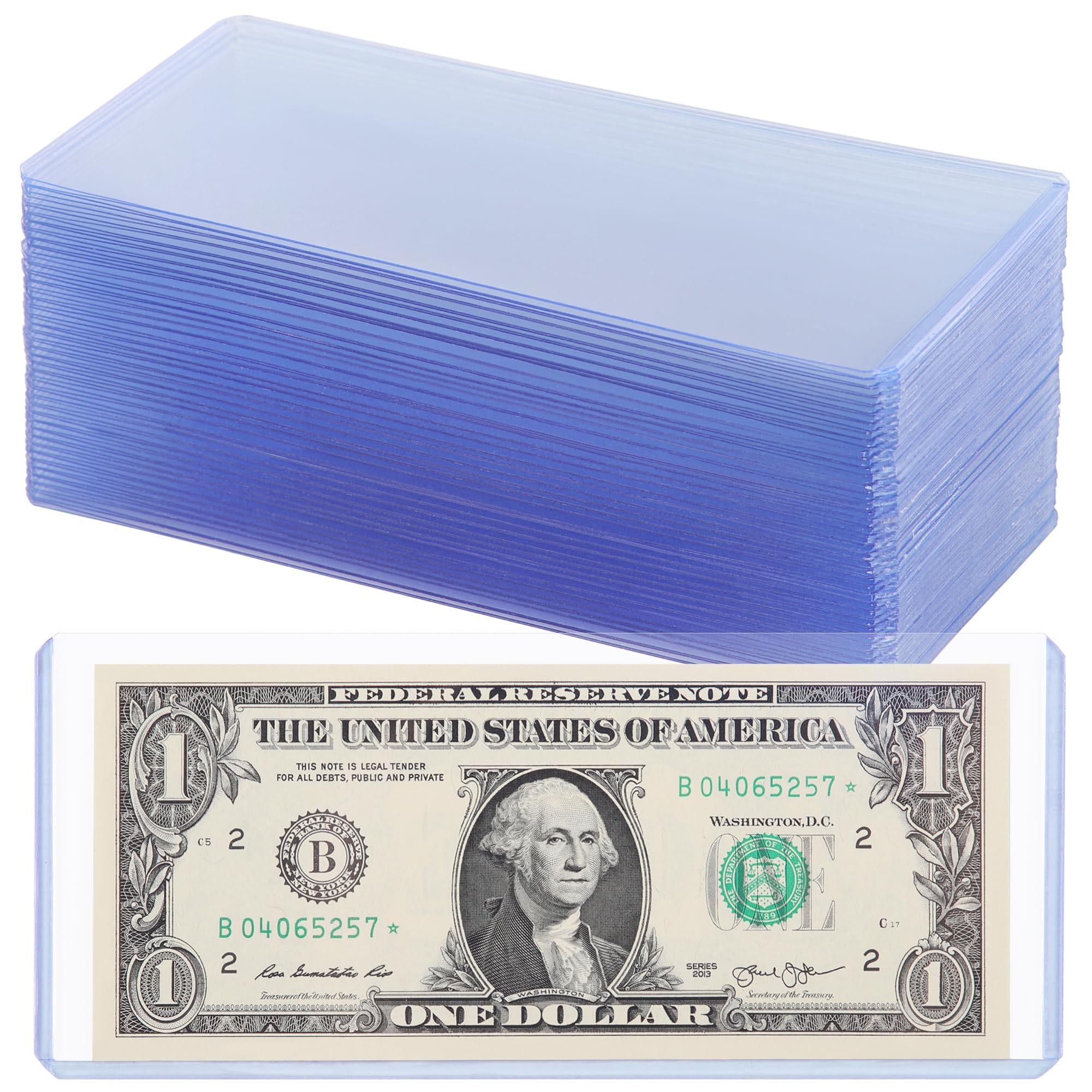 40PCS Blue Clear Banknote Holders - Top-Load Hard Bill Currency PVC Holders 6.6"x2.8" Sleeves Display Holder for Paper Money Dollar Bill Collection