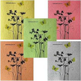 SWEDEdishcloths - Eco Friendly Cellulose Sponge Dish Towels - Mixed Set of 5 Meadow Flower Design Swedish Dish Cloths