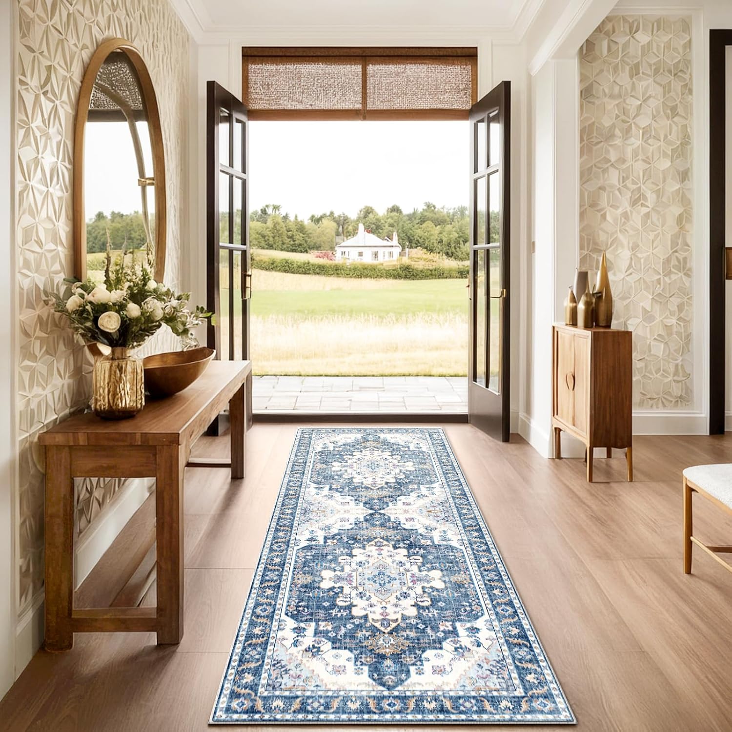 Rug Runners for Hallways Non Slip 2x6, Kitchen Rugs with Rubber Backing, Washable Vintage, Boho Area Rug for Living Room, Low Pile Distressed Rugs Carpet Runners for Bedroom, Entryway, Laundry