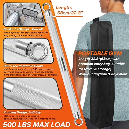 Miniatura 4 de Barra de banda de resistencia, bandas de resistencia pesada con barra para hombres, barras de entrenamiento de fuerza de 500 libras para prensa de