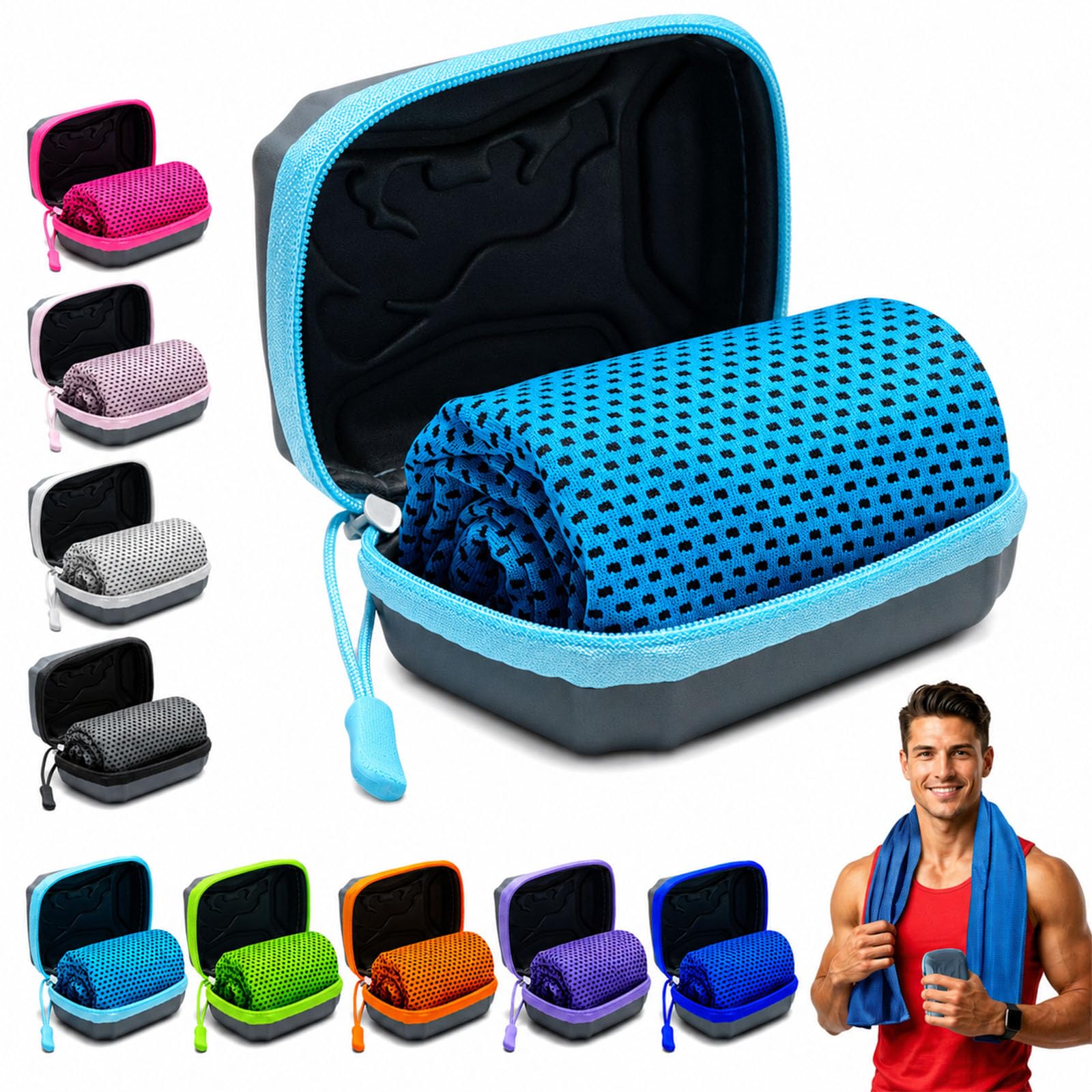 Auriiktch Cooling Towels for Hot Weather, Cool Towels for Neck Hot Weather with Storage Box, Sweat Towel for Men Women Kids Gym Workout Running Yoga Golf Camping (D, S: 30 x 80 cm)