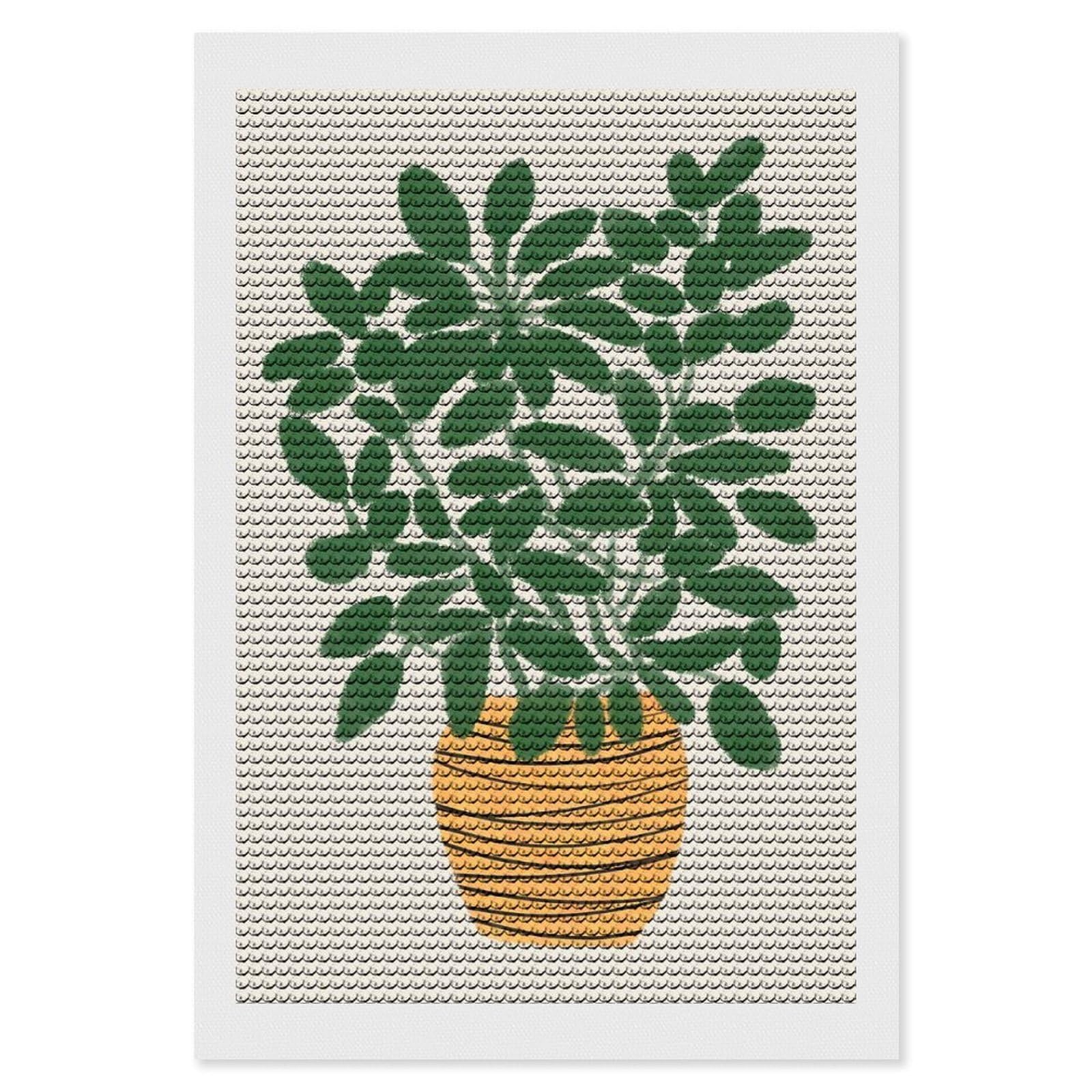 Junmoney Home Decor Plant Diamond Painting Canvas Set 8"x12", Full Kit Included, Calming Craft to Unwind, Farmhouse Decor, Christmas Gift