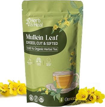 Herb & Heal Mullein Leaf Tea Loose Leaf, 4 oz | Long-Lasting Supply, 100+ Servings | Lung Support & Respiratory Wellness | Caffeine-Free Herbal Tea | Premium Verbascum Thapsus Cut & Sifted