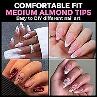 Vista 2 de UNA GELLA 216 puntas de uñas de almendra medianas, uñas postizas de gel preformadas para cobertura completa, uñas postizas francesas acrílicas