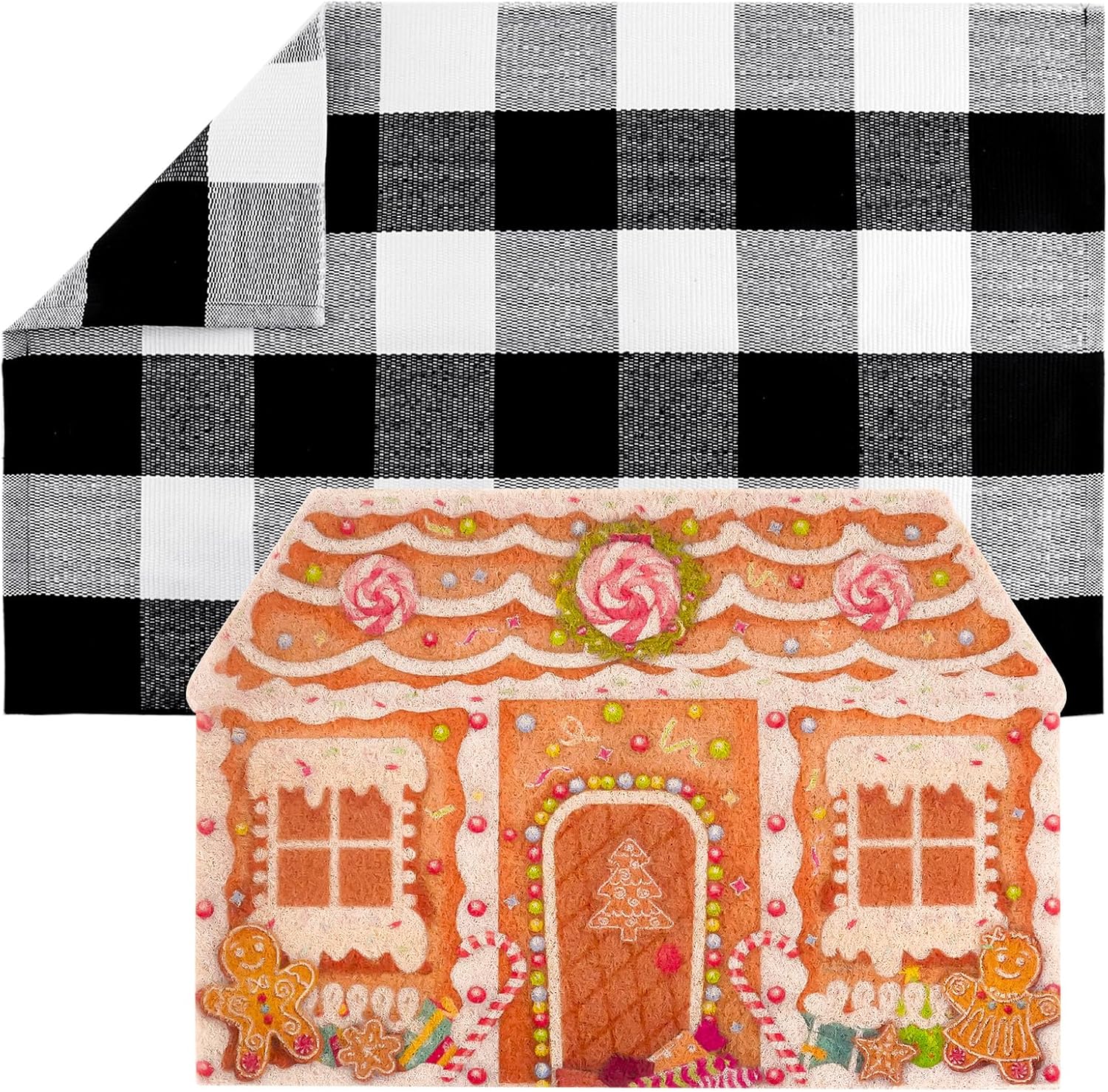 2 PCS Funny Welcome Doormat Welcome to Nana & Papa's House Doormat Personalized Monogram Black and White Buffalo Checkered Rug Nana and Papa Gifts