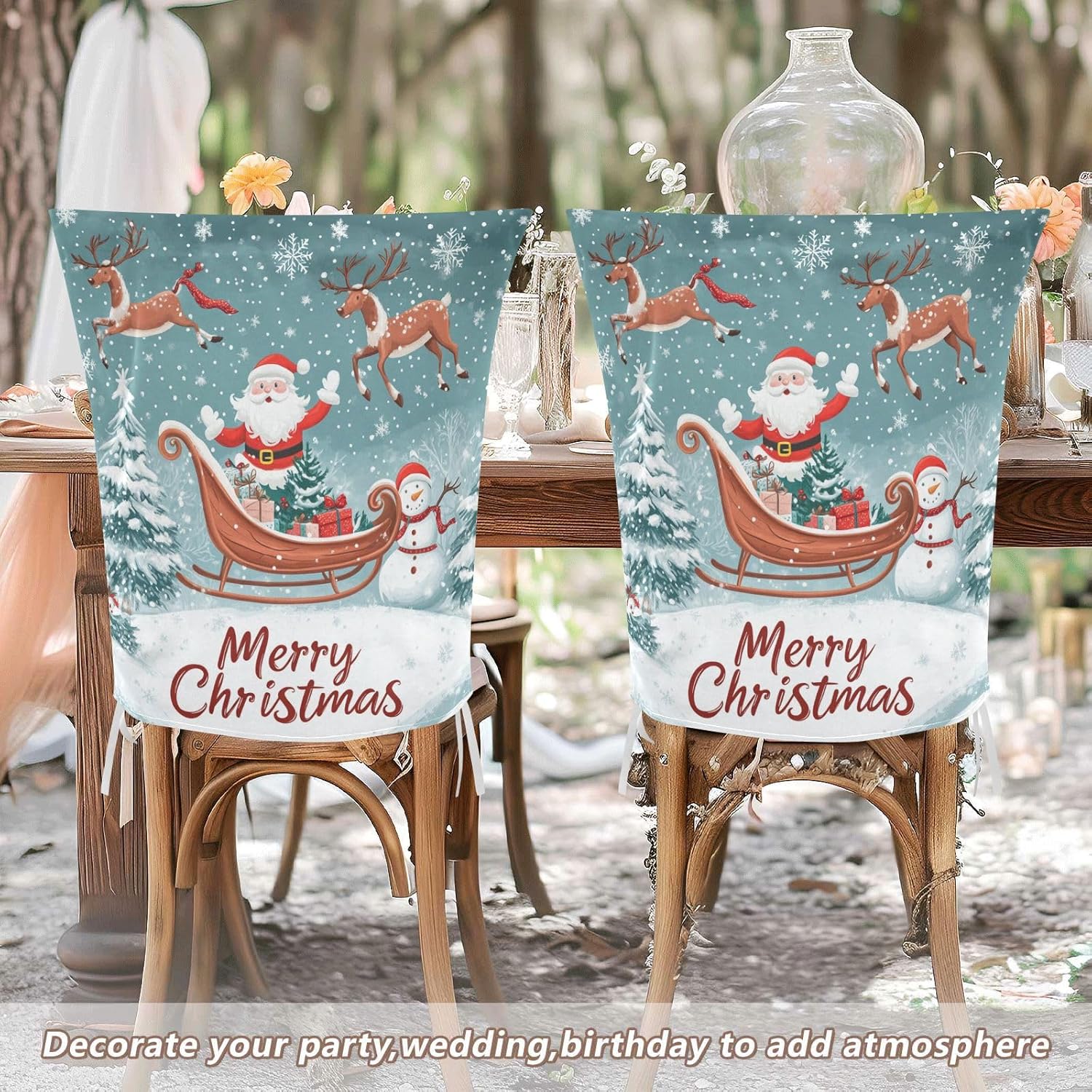 MNSRUU Christmas Chair Back Cover for Dining Room,Santa Claus Chair Slipcovers Set of 6, Snowman Chair Cover for Kitchen Hotel Holiday Party Decor,148
