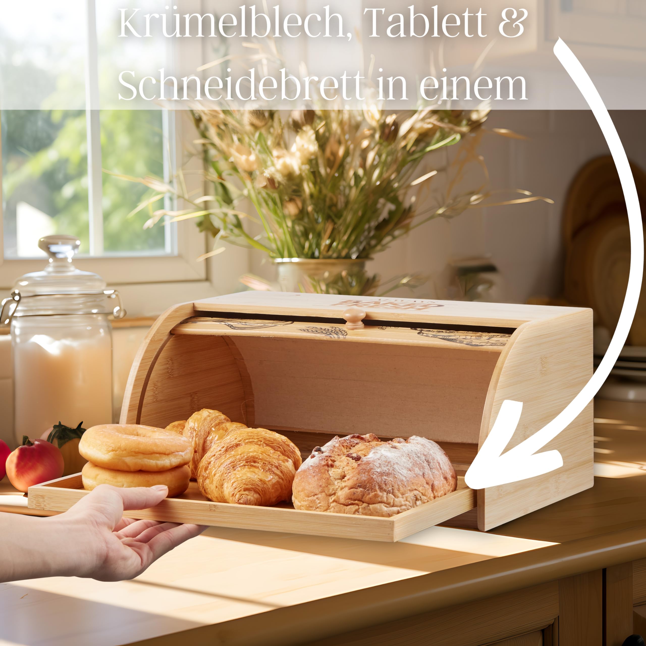 ecosa Cassetta Porta Pane in Bambù Sostenibile con Coperchio a Rotolo