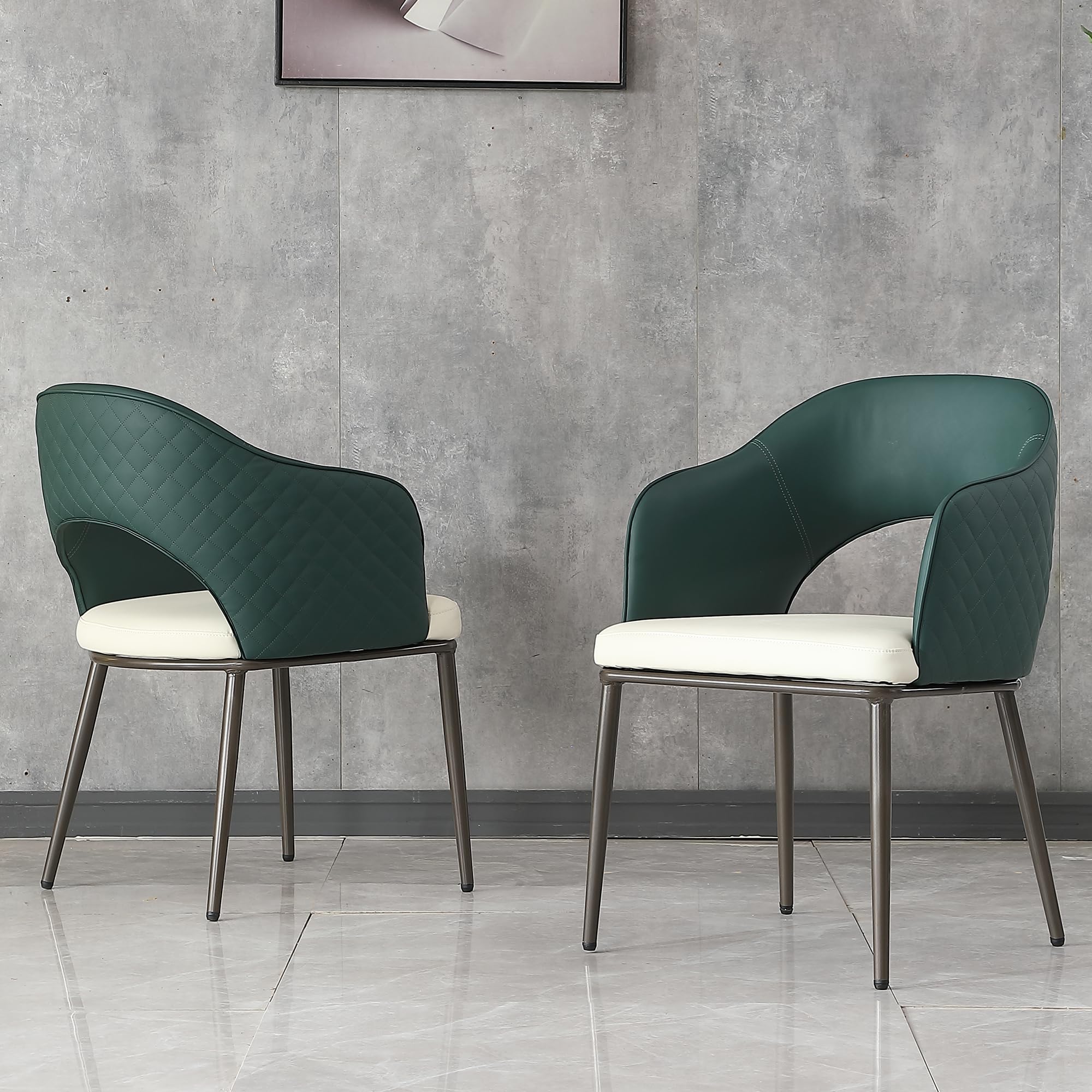 Modern Green Faux Leather Dining Chairs Set of 2