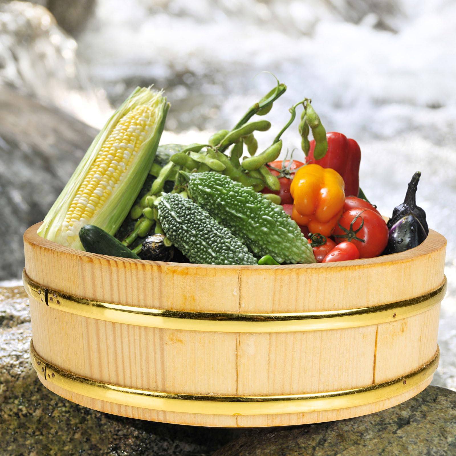 Cubo de Madera Natural para Sushi de 25 Cm, Barril Redondo para Arroz Japonés, Recipiente para Servir y Mezclar Alimentos en Cocina y Restaurante