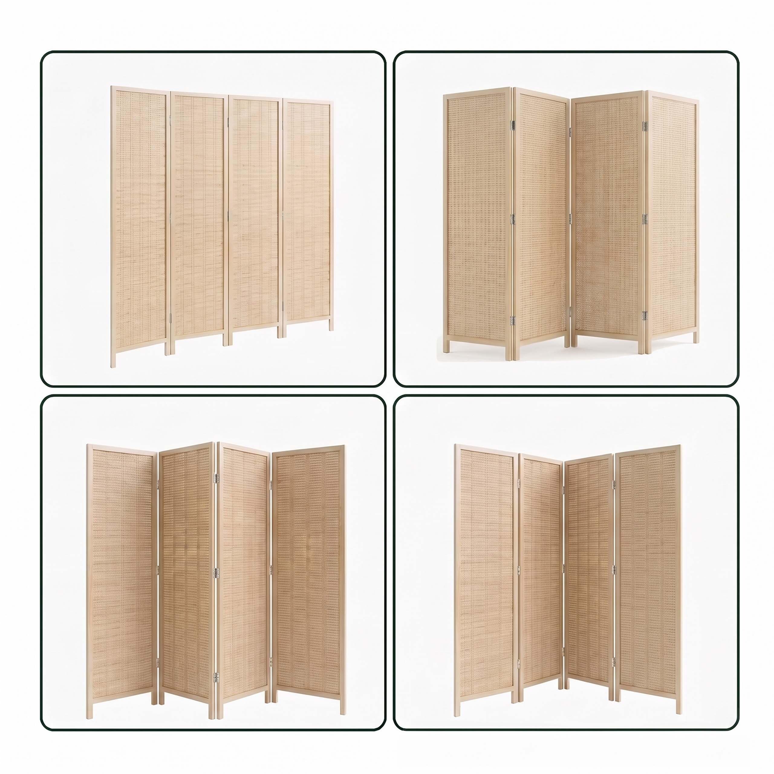 Biombo Relaxdays, 4 Paneles, Color Natural | Separador de ambientes plegable (alto x ancho): 170 x 160 cm, bambú, salón