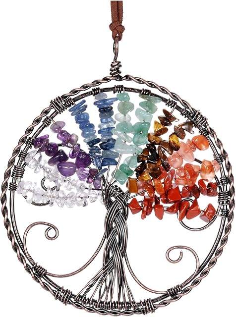 JSDDE 7 Chakra Reiki Healing Crystal Tree of Life Hanging Ornament Wire Quartz Gemstone Wall Hanger Home Office Decoration Meditation Balancing