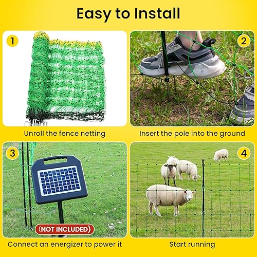 Miniatura 6 de Red eléctrica para cerca, 42.6 pulgadas de alto x 164 pies de largo, valla eléctrica antidepredadores para aves de corral, kit de cercas de