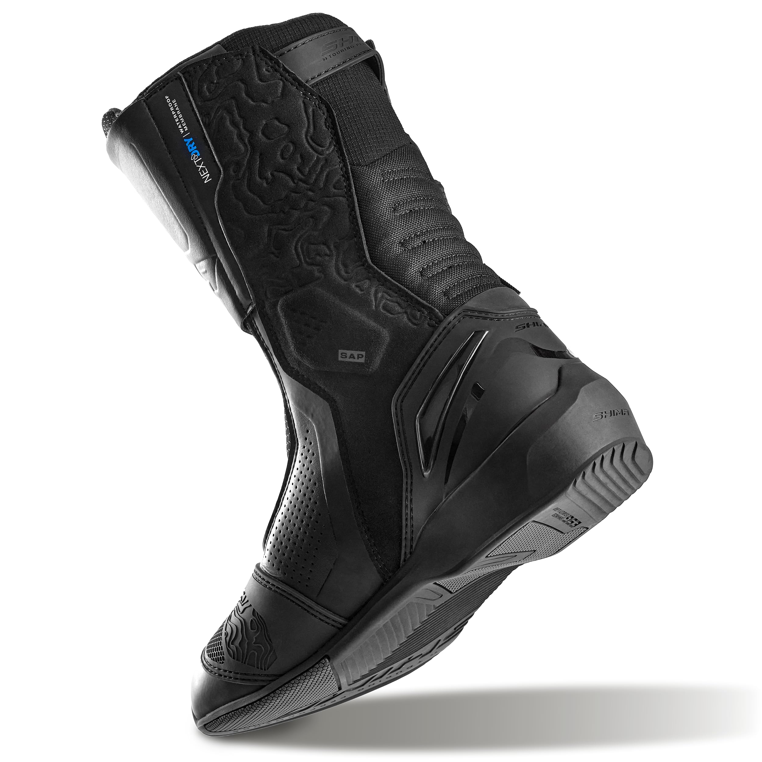 SHIMA Tenex WP Botas Moto Hombre Cuero Impermeable Atop Zapatos Todo El Año Calzado Motorista Baja Adventure Velcro Protección Tobillo Motocicleta Trail (Masculinos Impermeable, Negro, 43)