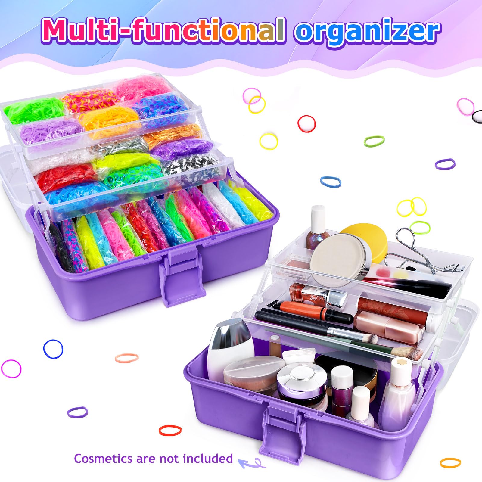 ROSHUKG 45 colori Elastici per Braccialetti con Contenitore a 3 Strati, Kit per Fare Braccialetti di Gomma per Ragazzi e Ragazze, Regalo di Tessitura