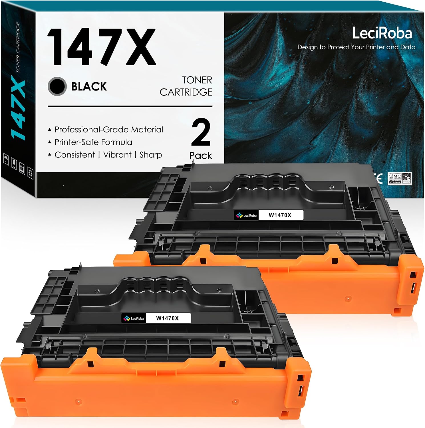 LeciRoba 25,500-Pages 147X Black High-yield Toner Cartridge Replacement for HP 147X W1470X Laserjet Enterprise M611 M611dn M611x M612 M612dn M612x MFP M634 M634h M635 M635fht M635h M636 M636fh, 2-Pack