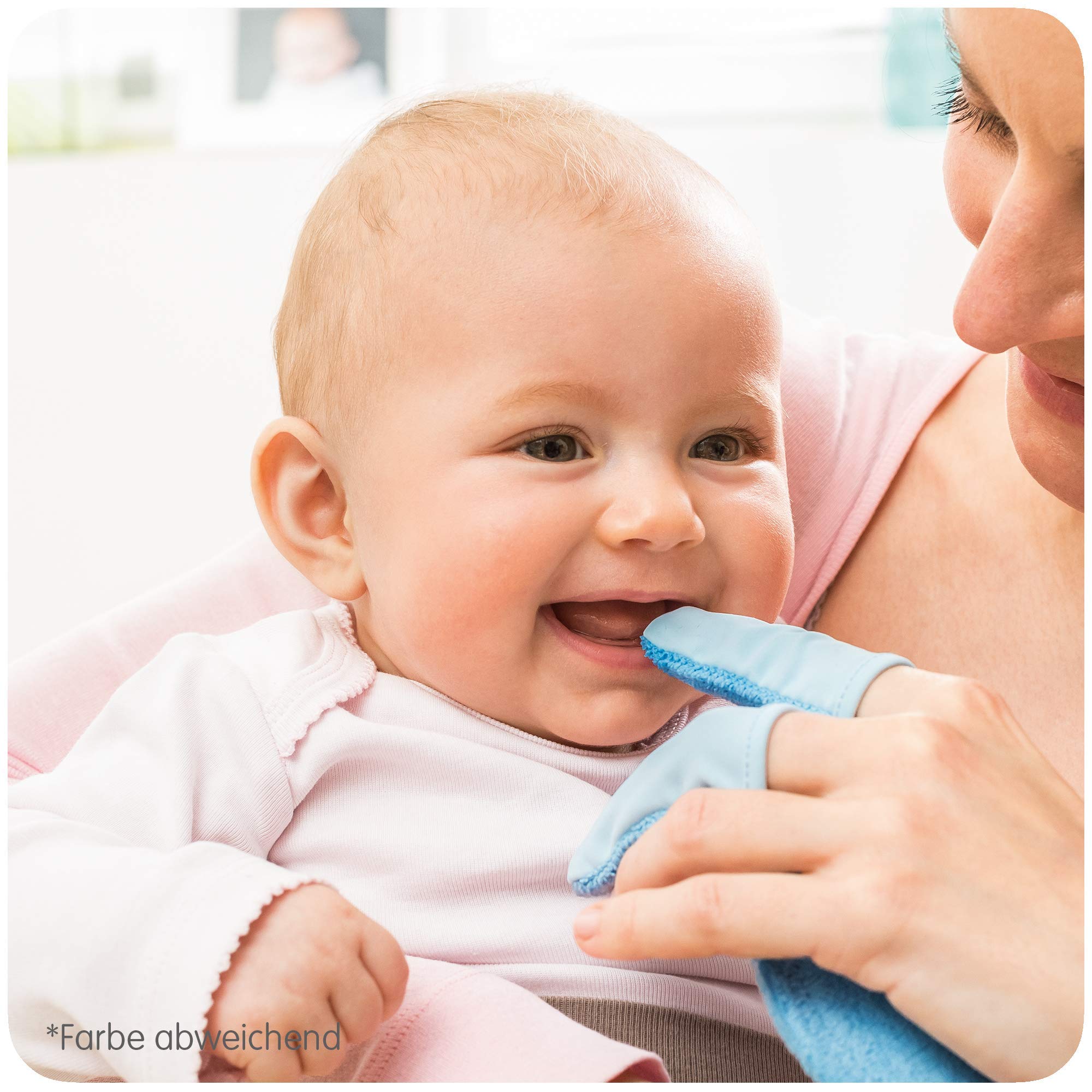 MAM Oral Care Rabbit dla niemowląt, pierwsza higiena jamy ustnej, delikatna pielęgnacja zębów z miękkiego materiału z mikrofibry, dzieci przyzwyczajają się do codziennego mycia jamy ustnej, od 0+ miesięcy, kolor niebieski