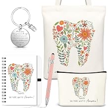 Kinlop 5 Pcs Floral Tooth Dental Gift Set for Women Include Tote Bag Canvas Cosmetic Bag Coil Notebook Keychain and Ballpoint Pen for Women Girls