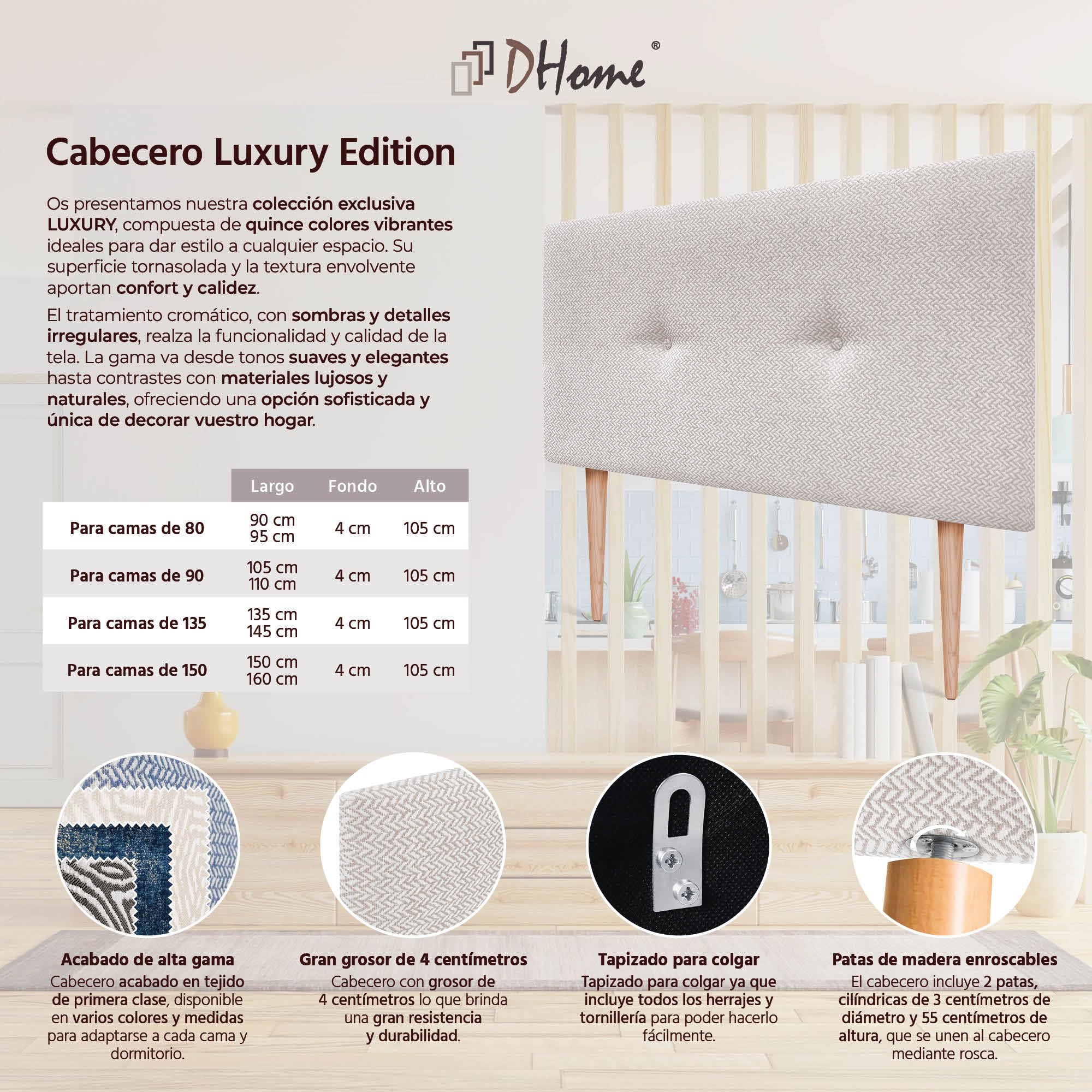 DHOME Testiera Imbottita in Tessuto Luxury Liscio con Bottoni e Gambe Testiere Imbottita per Letto di Lusso (Espigas Beige, 80x115cm)