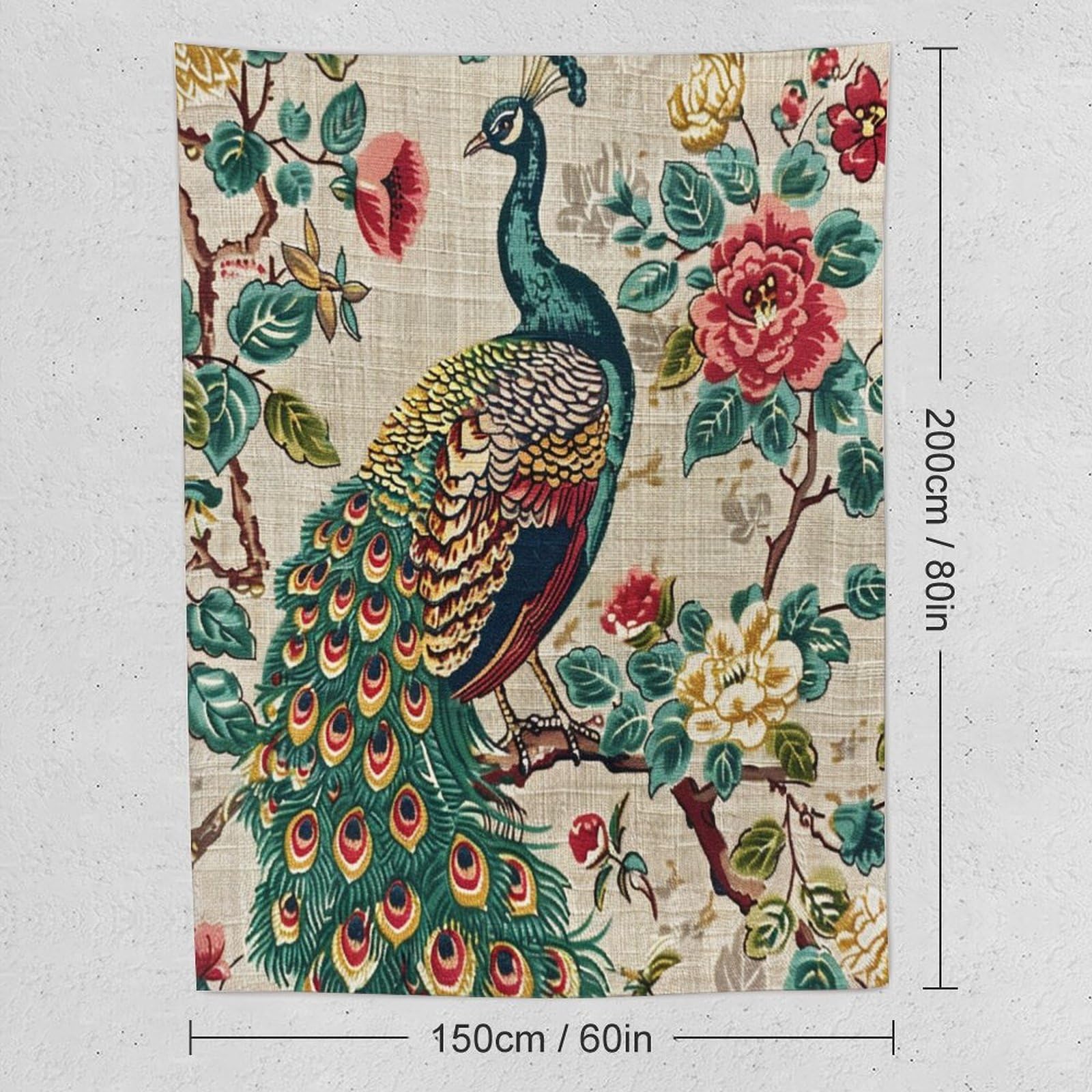 Tenture Murale Plumes De Paon Vertes - 73.7 X 94 Cm, Décoration Boho Chambre Salon - 5