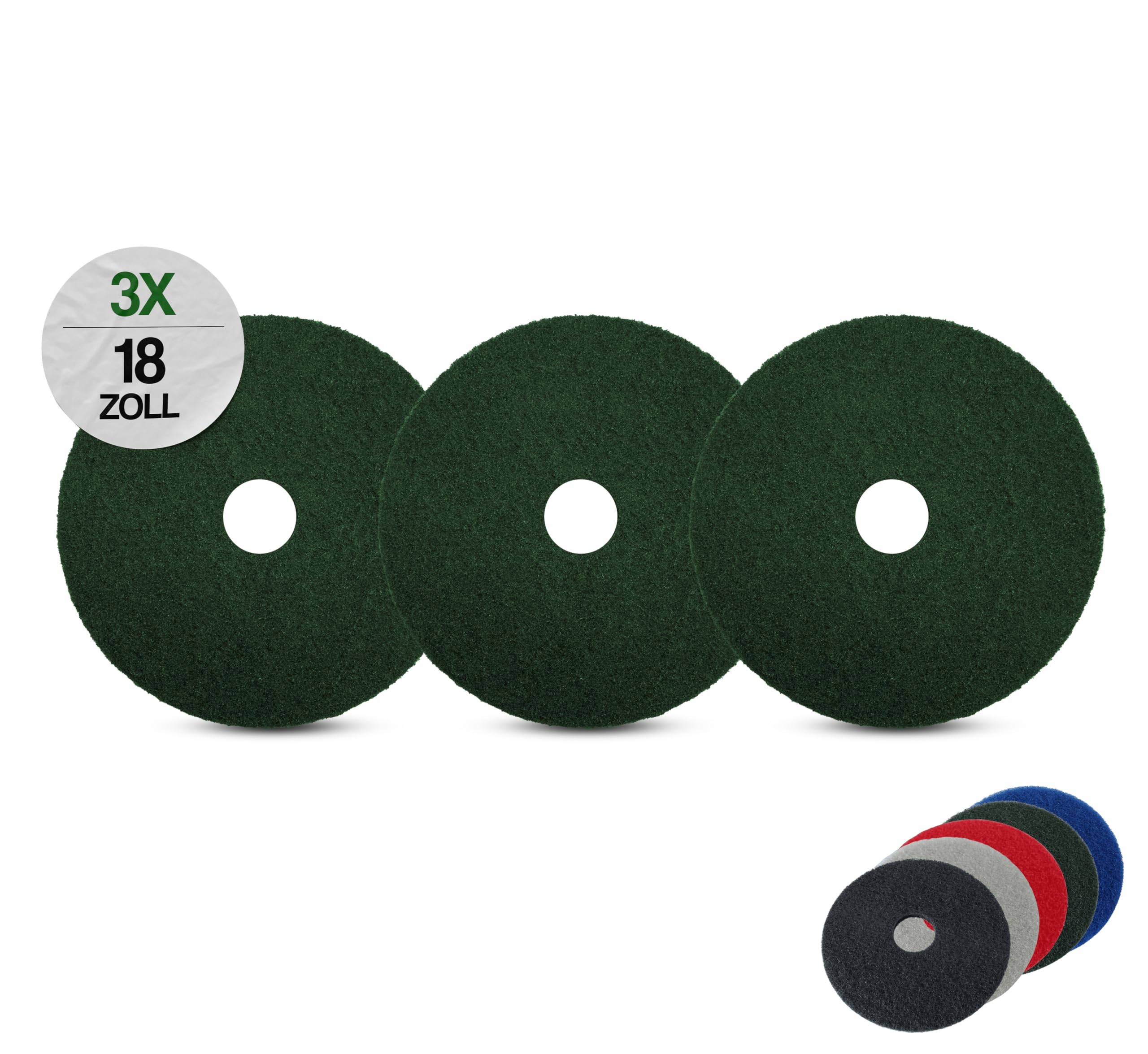 Superpads Maschinenpads aus Polyester 23-25mm - Reinigungspads für Trocken- & Nassanwendung - Hohe Reinigungsleistung für verschiedene Bodenarten (18 Zoll, Grün, 3er Set)