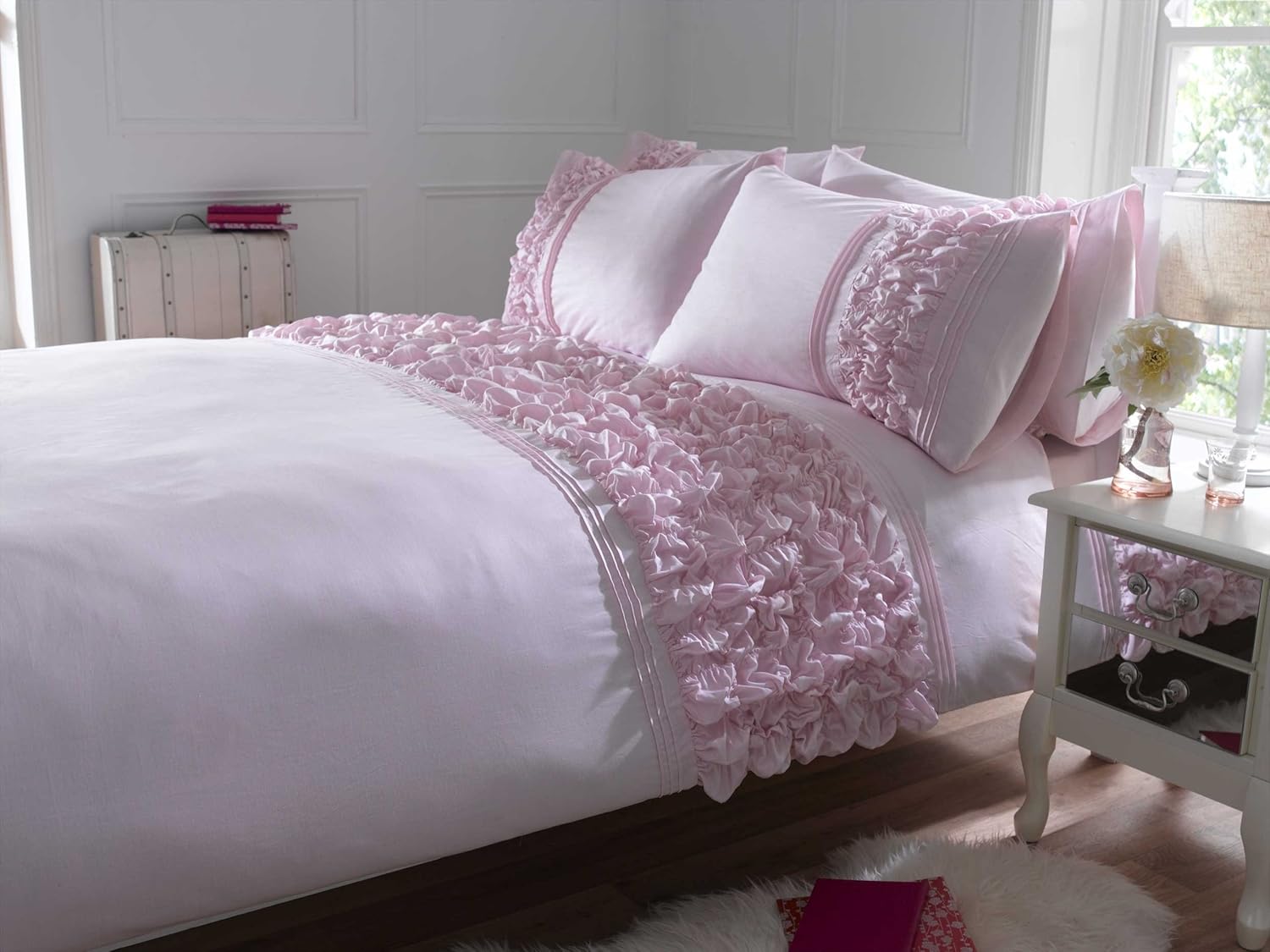 Super King Size Luxury Rised Floral Duvet Cover Set Amersham Pink