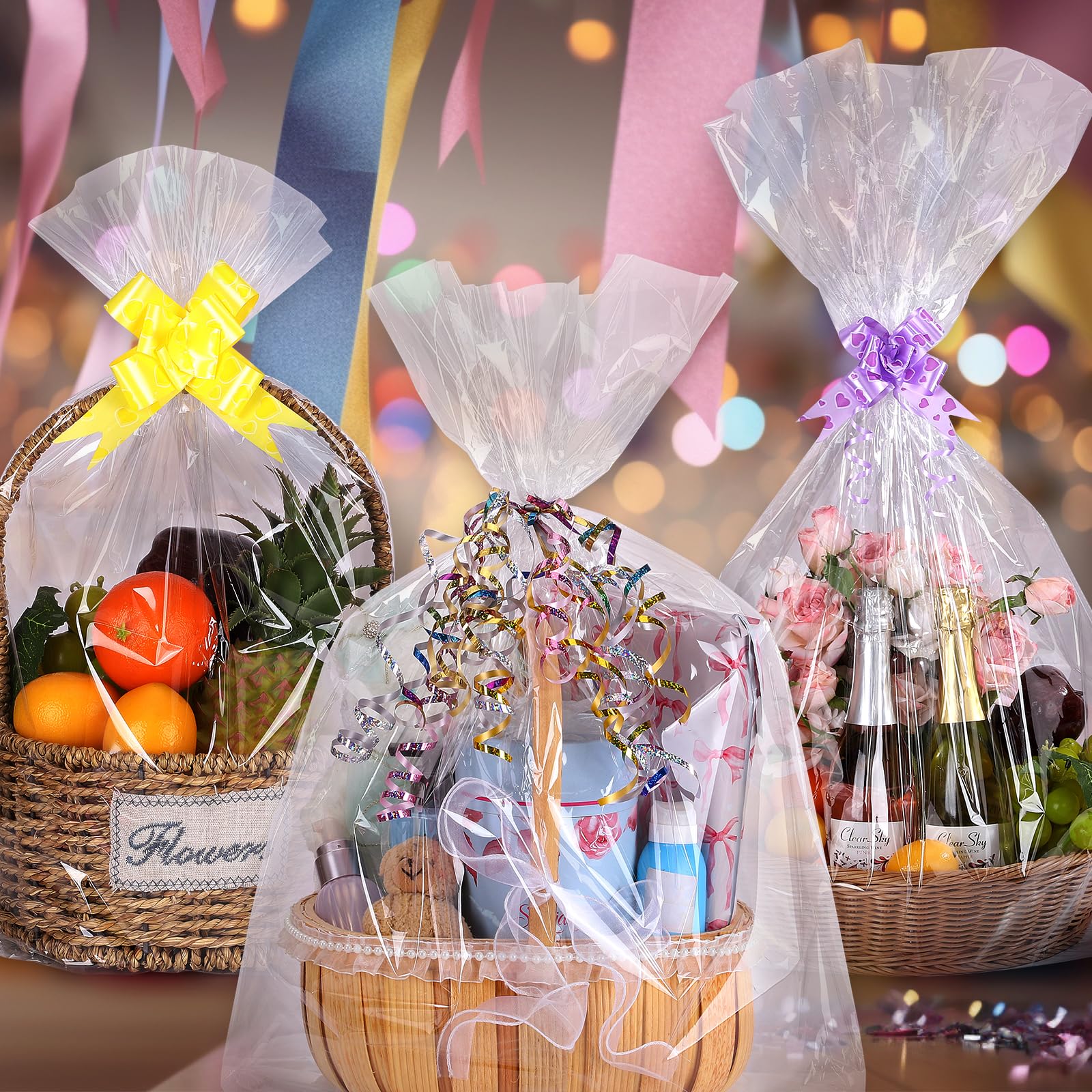 woric 12 Pcs Clear Cellophane Bags 18x30 Inch Cellophane Wrap for Gift Baskets Cello Gift Bags for Graduation Gifts Basket Stuffers Candy Wedding Party Baby Bridal Shower Wine Bottles