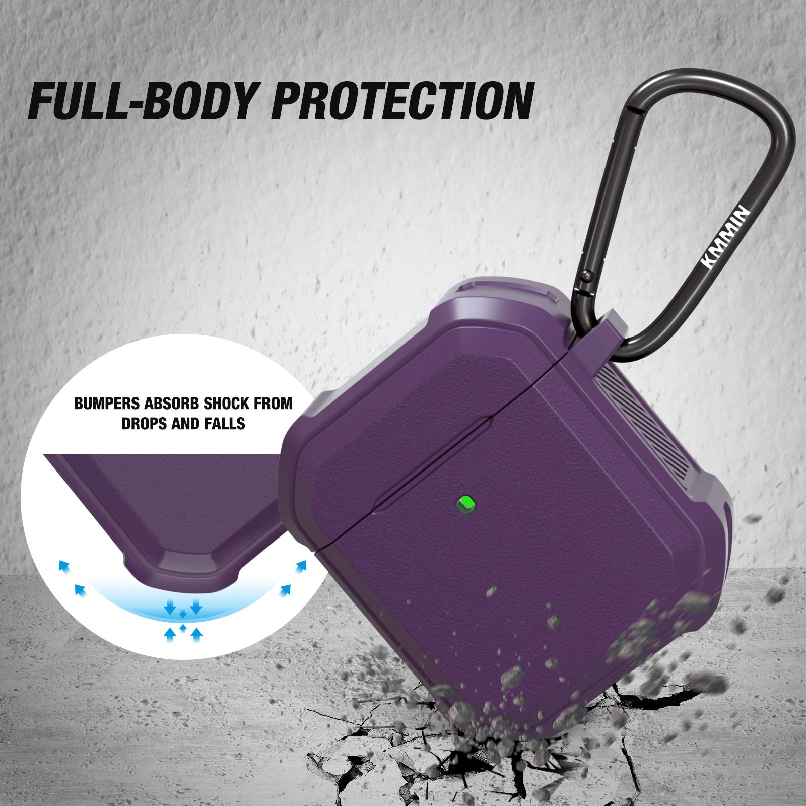 Airpods Case Cover, Ztacking Airpods 2 & 1 Protective Hard Case Rugged Full-Body Shockproof for Men Women with Keychain Front LED Visible Designed for Airpods 1 & 2 Gen - Purple