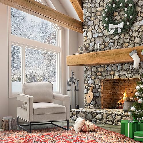 Miniatura 9 de Andeworld Silla decorativa, sillón de mediados de siglo, tapizado, moderno, para lectura, descanso, sala de estar, dormitorio, apartamento (beige)