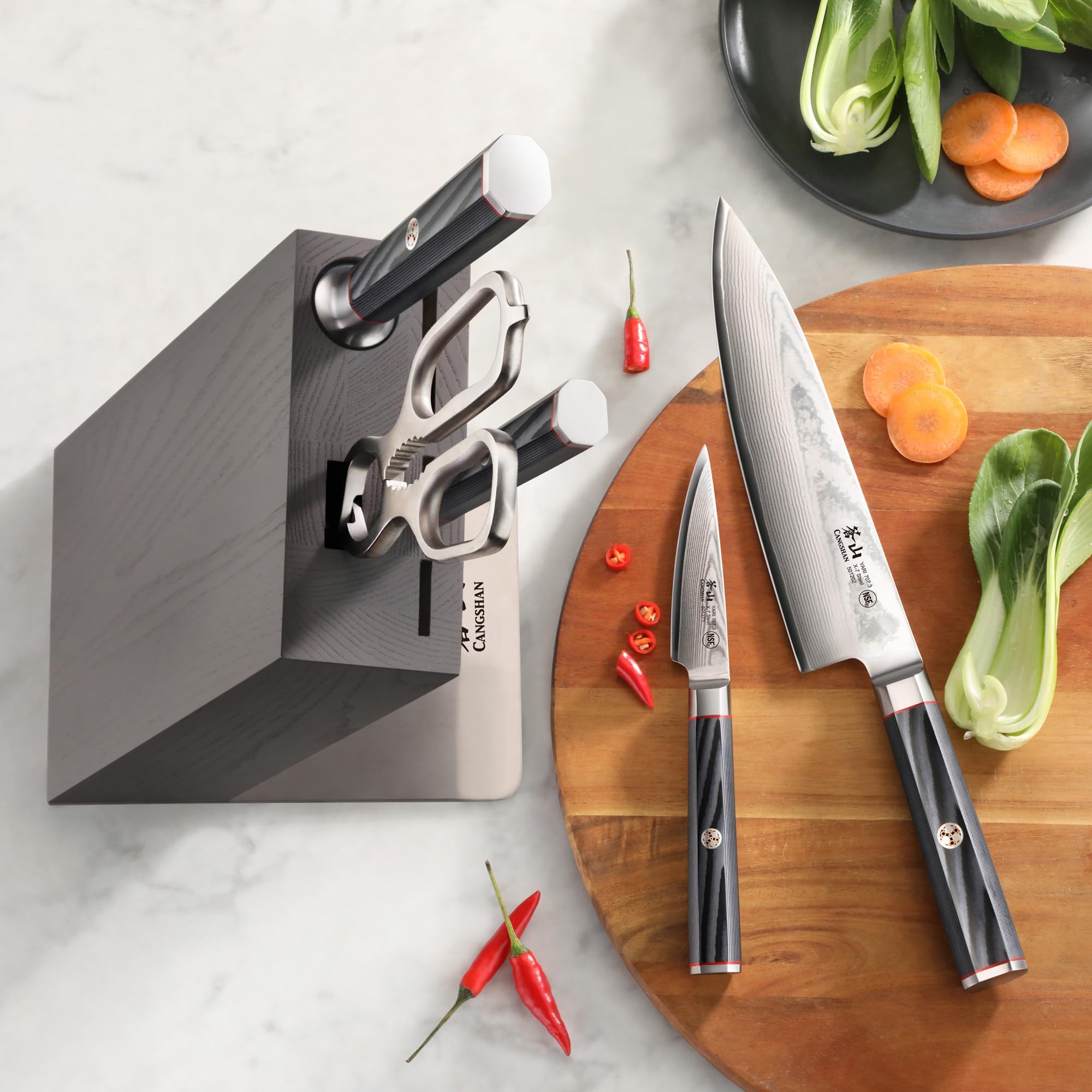 【高級】包丁 ナイフCangshan（蒼山）YARIシリーズ X-7 Steel Amazon.com: Cangshan YARI Series HUA Knife Block Set, X-7 Damascus