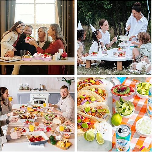 Miniatura 7 de Suice Mini moldes para tartas con tapas, 100 tazas desechables de aluminio para hornear cupcakes con tapa, 8 onzas de color rosa claro con tapas,