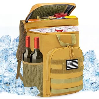 WOTOW Backpack Cooler Tactical Insulated 45 Cans - Leak Proof Cooler Backpack for Men Women, Large Capacity Soft Cooler Bag with Top Handles, Lunch Backpack Bag for Beach Hiking Picnics Work Brown