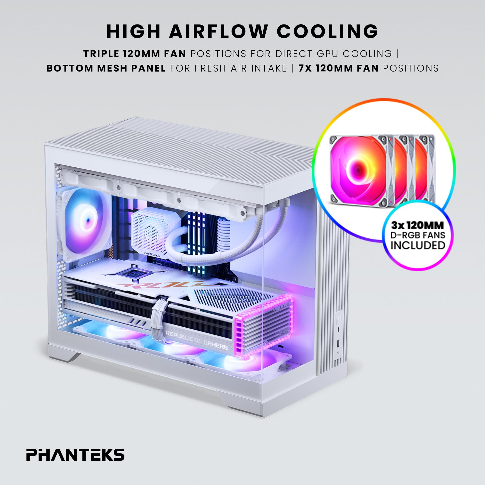 Phanteks XT V3, Case Gaming Compatto Micro-ATX, Vetro Temprato Frontale e Laterale, 3 Ventole D-RGB da 120mm incluse, Supporto Radiatore da 360mm, Bianco