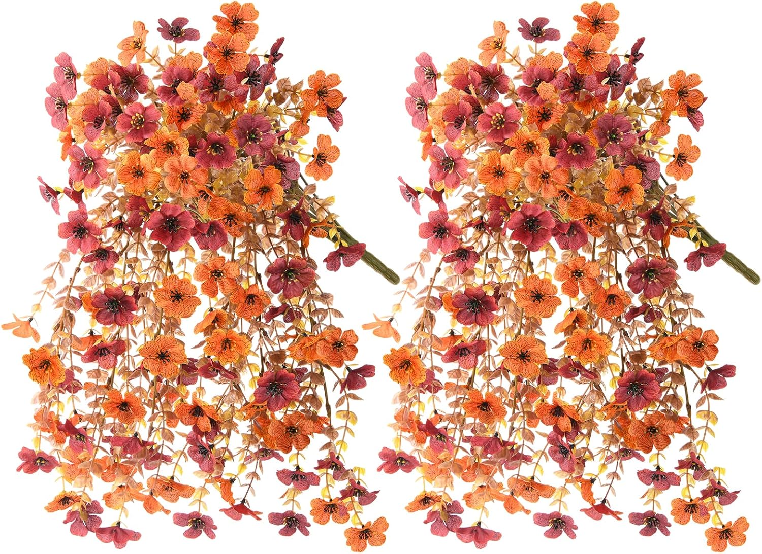 Artificial Faux Mums Fall Flowers for Outdoor Outside Decoration, 2 PCS Fake Silk Daisy Flower Plants Realistic UV Resistant for Home Porch Balcony Patio Autumn Decor (Orange Brown - Image 9