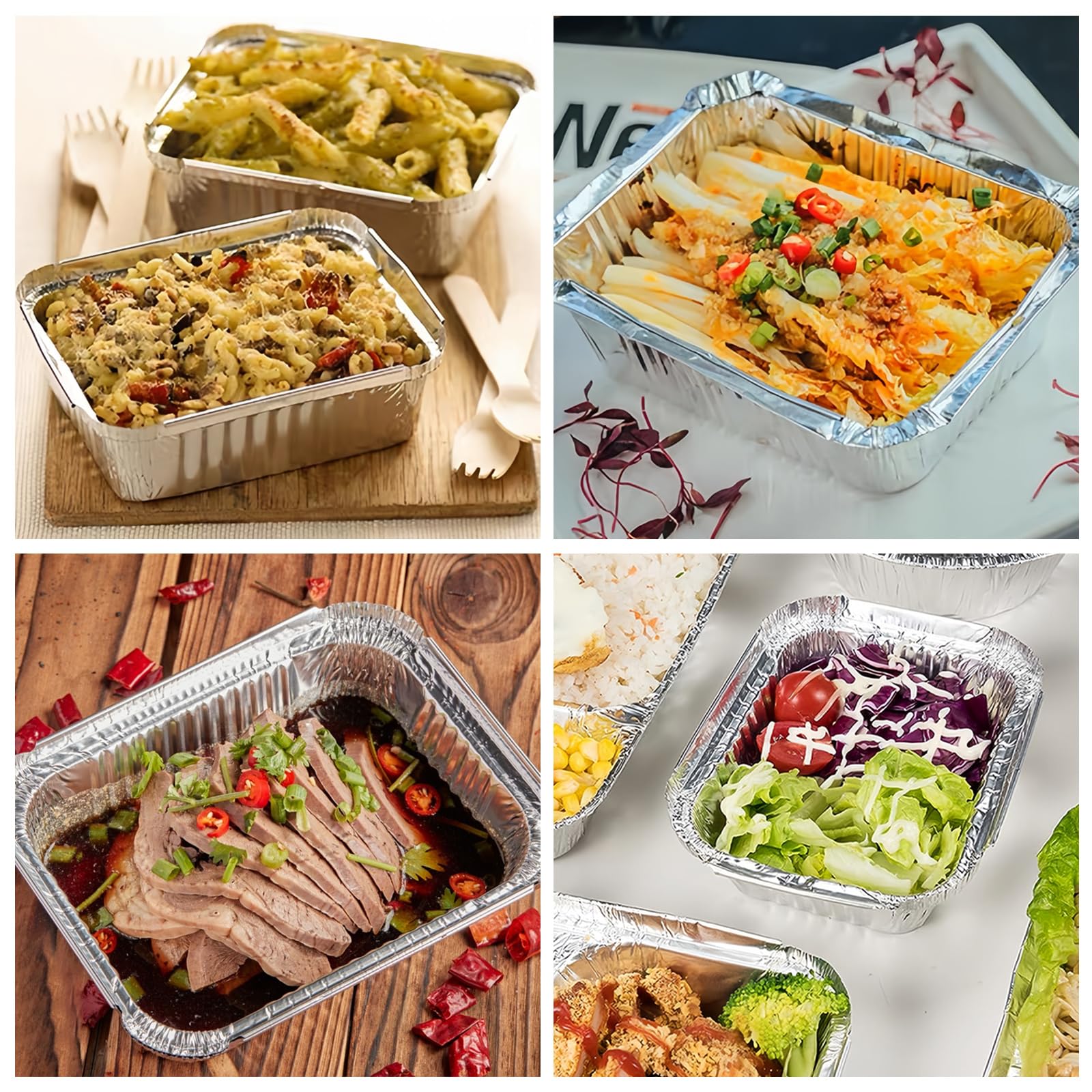 125 bandejas de aluminio con tapa, bandejas para barbacoa, 400 ml, moldes desechables cuadrados, para asar, hornear, cocinar, llevar