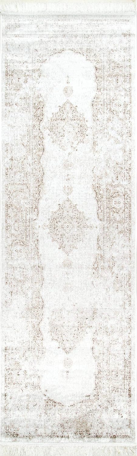 nuLOOM Cantrell Faded Transitional Fringe Runner Rug, 2' 8" x 8', Ivory