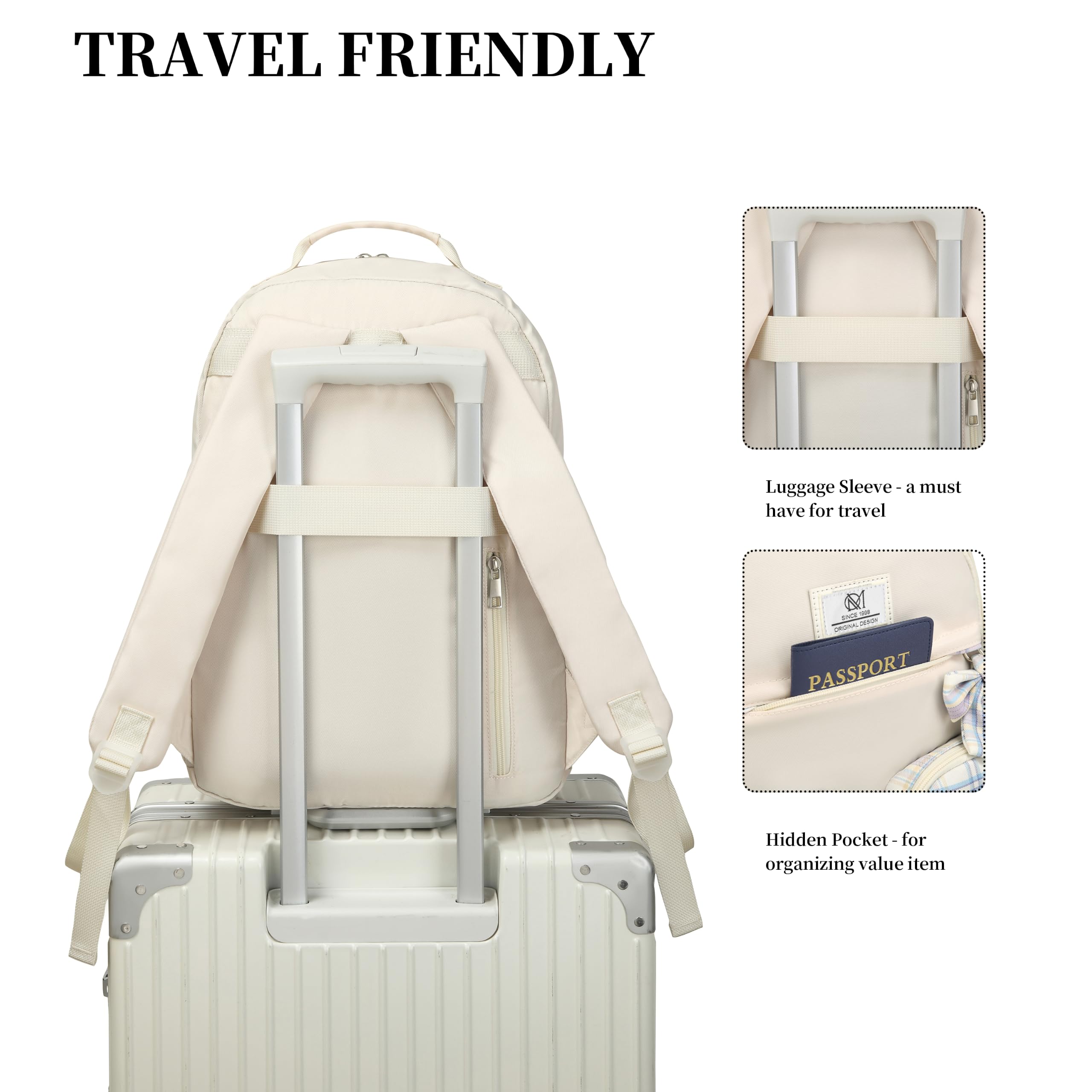 Zaino da scuola per adolescenti, zaino estetico con scomparto per laptop per studenti delle scuole medie, mochila para niñas, beige