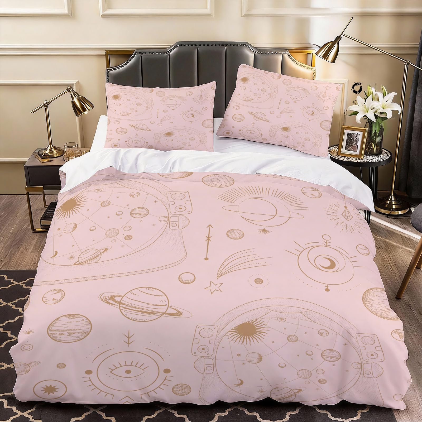 3D Galaxy Duvet Cover Girls Bedding Double Bed Set, Soft Microfiber Comforter Cover Printed with Zipper Closure Quilt Coverr 200x200 cm and 2 Pillowcases