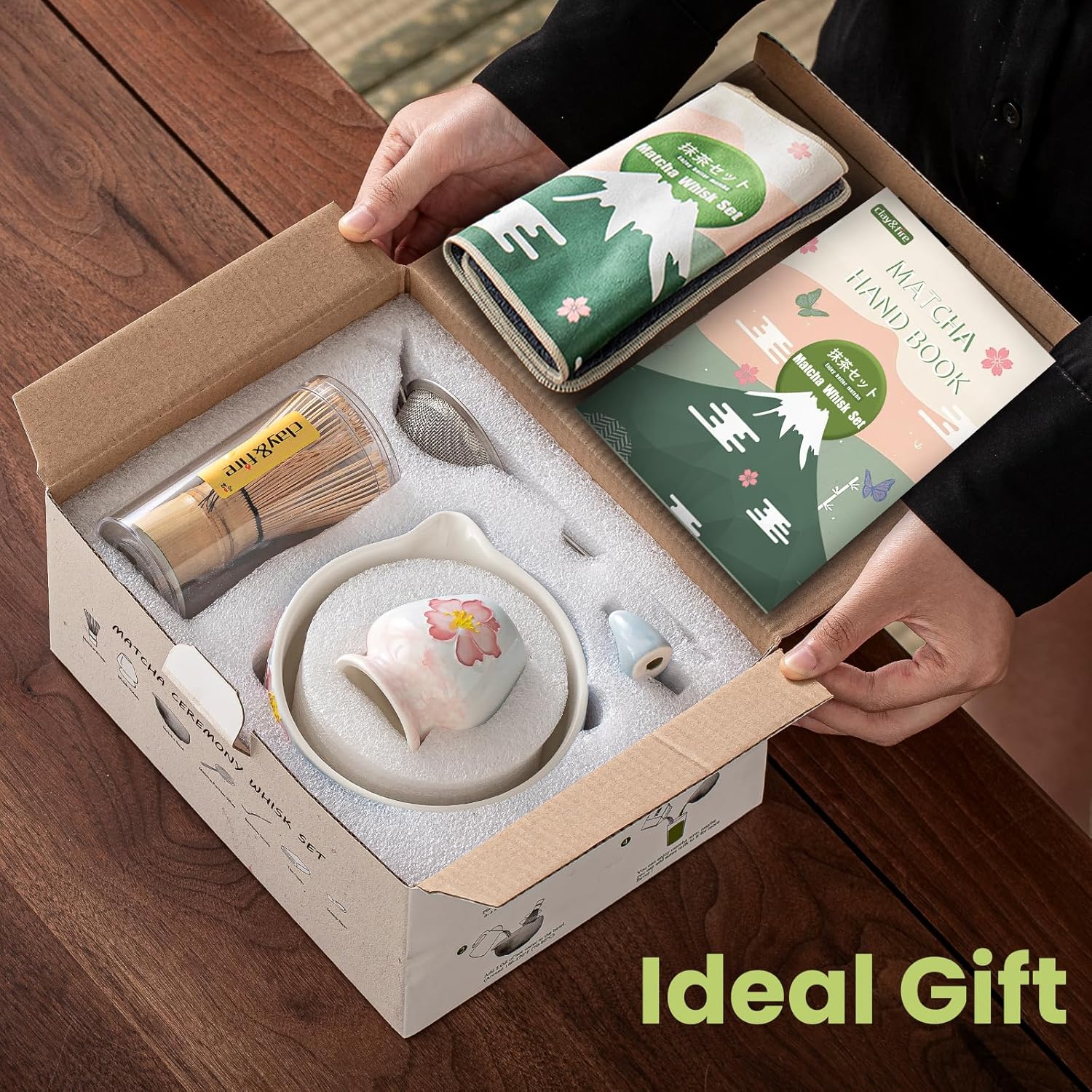 Clay&Fire Matcha Whisk Set，9 Pcs Ceramic Matcha Set, 15 OZ Matcha Bowl with Spout and Whisk，Matcha Kit for Friend, Ideal Gift for Matcha Lover（Cherry Bloom） - Image 9