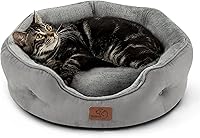Bedsure 20 Inch Round Dog Bed for Small Dogs & Cats - Soft Sherpa Washable Pet Bed with Bolster & Non-Slip Bottom, Grey