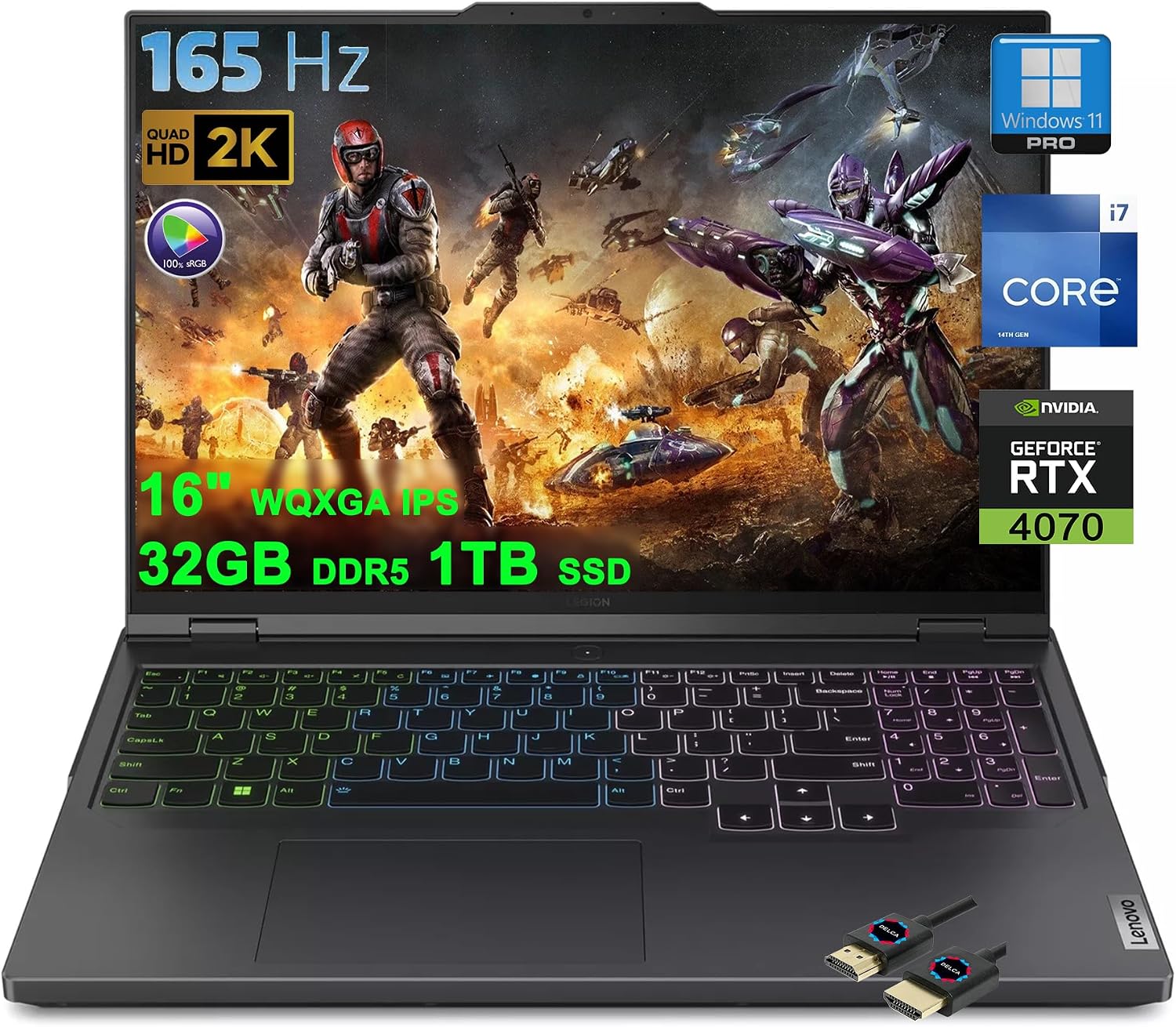 Lenovo Legion Pro 5 Gaming Laptop | 16" 2560x1600 165Hz G-SYNC sRGB 100% | Intel 20-core i7-14700HX (>i9-13900HX) | 32GB DDR5 1TB SSD GeForce RTX 4070 RGB Backlit FHD Camera Win11Pro w/DLCA Accessory