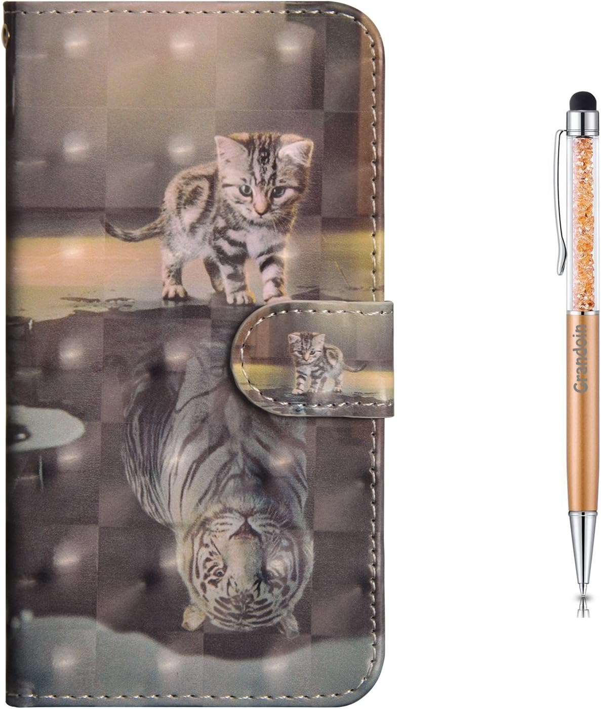 Grandoin iPhone 6S Plus Case,iPhone 6 Plus Case, Premium PU Leather Magnetic Flip Cover with Card Slots Holders Bookstyle Wallet Case For Apple iPhone 6S /6 Plus 5.5 Inch (Cat And Tiger)