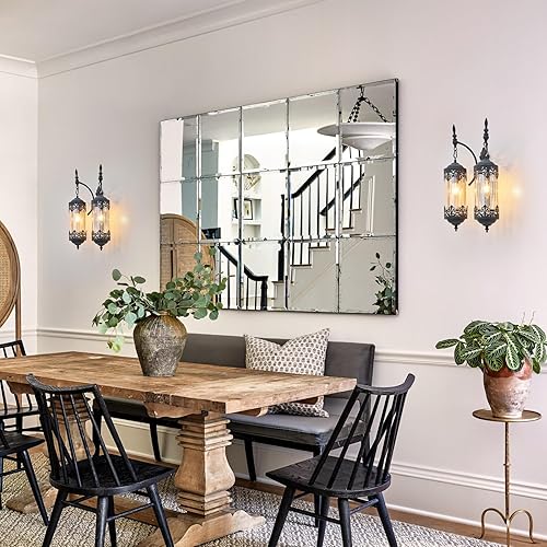 Miniatura 4 de RONGHUAFUGUI Apliques de pared negros góticos, lámpara de pared rústica de 2 luces de cristal ámbar, aplique de pared único vintage para dormitorio,