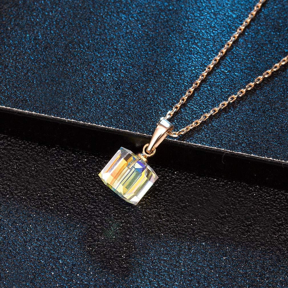 Austrian Crystal Cube Pendant Necklaces for Women 14K Gold Plated Hypoallergenic Dainty Jewelry - Image 5