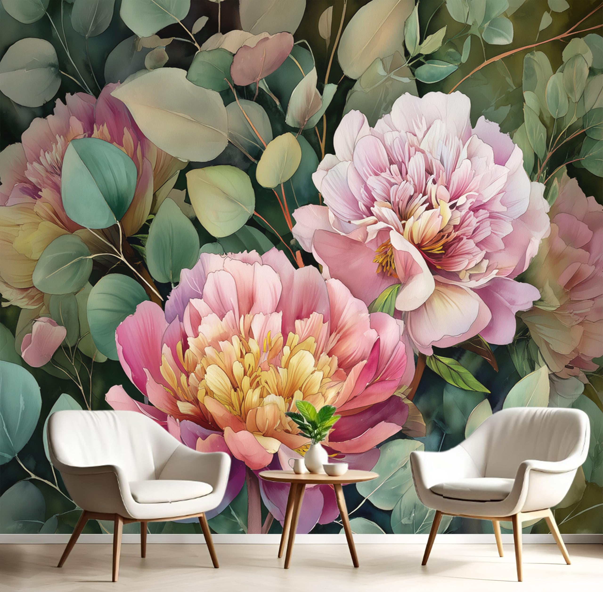 Papier peint vert sauge 3D panoramique salon chambre enfant peinture feuilles vertes
